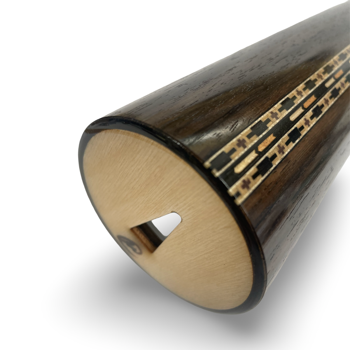 Wooden Kaleidoscopes, "Figured Dark Wood Handheld" 2025 by Artists Carol and Mark Reynolds.
