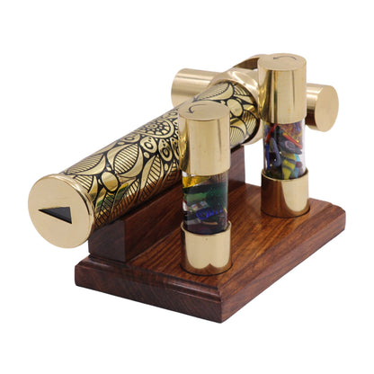 Brass Interchangeable "Brass Trio" with 3 DIY Fillable Cells and Wooden display stand By USA Artist Karl Schilling. KTU Exclusive.