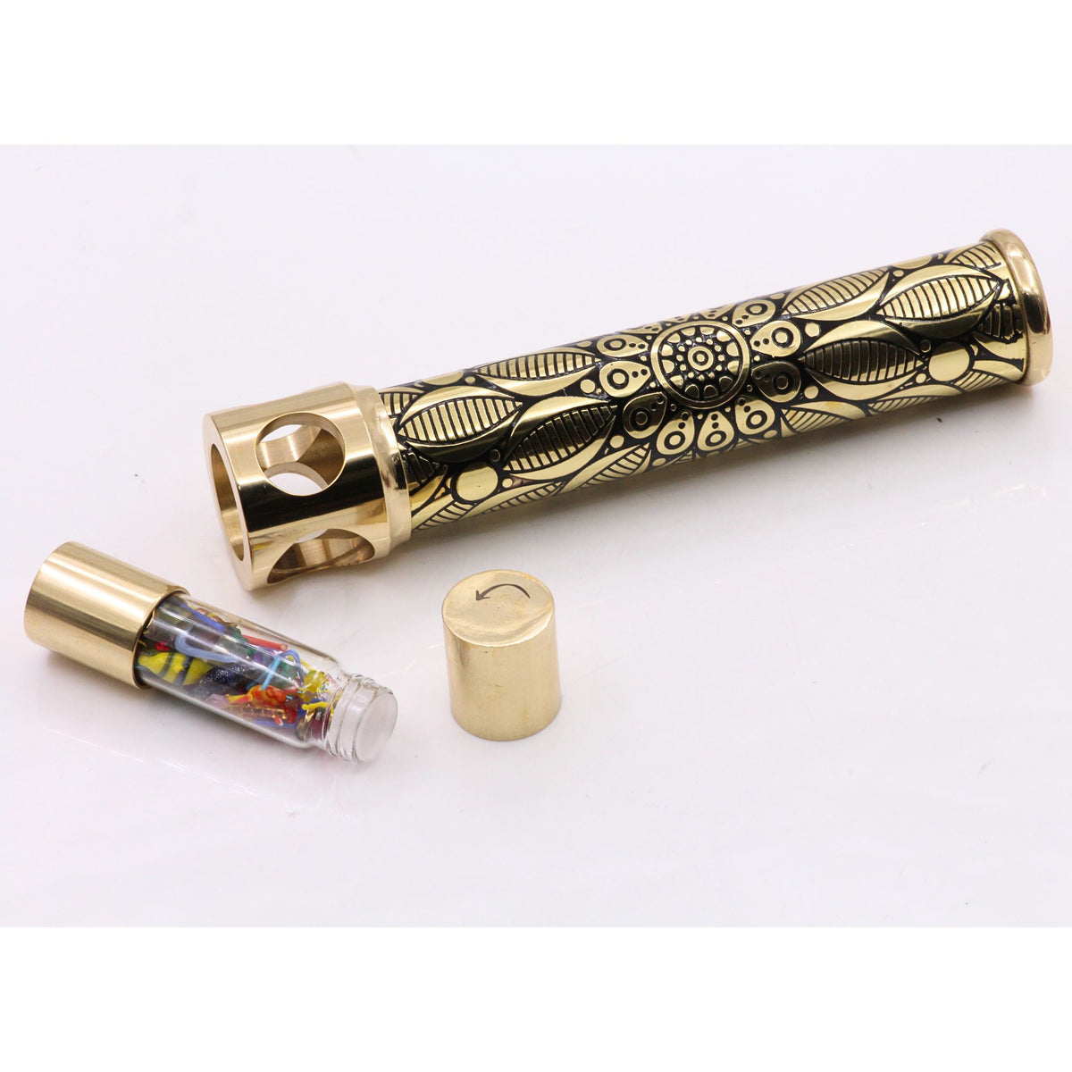 Brass Interchangeable "Brass Trio" with 3 DIY Fillable Cells and Wooden display stand By USA Artist Karl Schilling. KTU Exclusive.