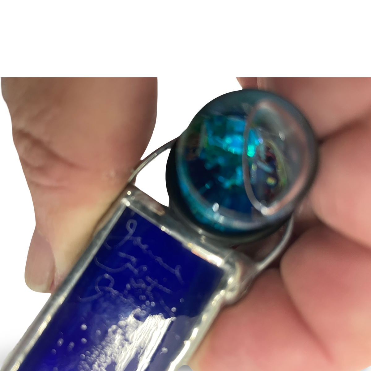 Stained Glass Kaleidoscopes, "Cupcake Dragonfly" In Blue By Artist Joanne Jacobs.