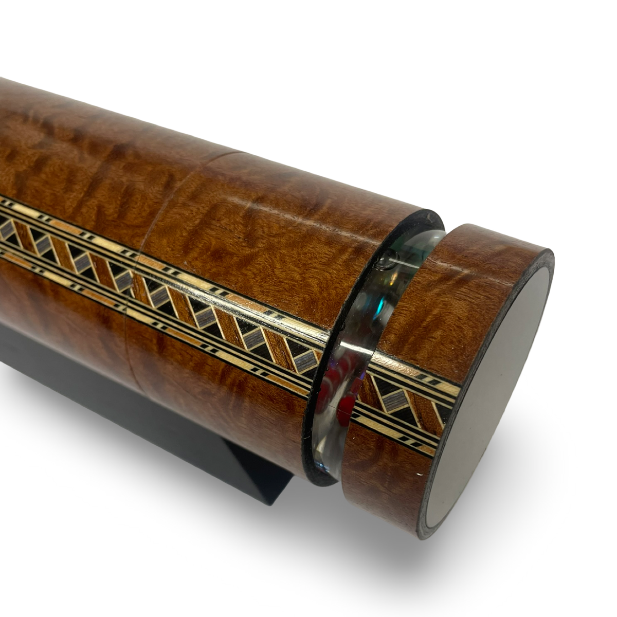Wooden Kaleidoscope, Handheld in Quilted Sapele By Artists Carol and Mark Reynolds.