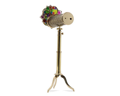 Large Floral Brass Parlor Kaleidoscope with a unique 3 Mirror systems and 2 Colorful Resin Wheels   main image