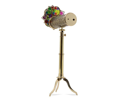 Large Floral Brass Parlor Kaleidoscope with a unique 3 Mirror systems and 2 Colorful Resin Wheels   main image
